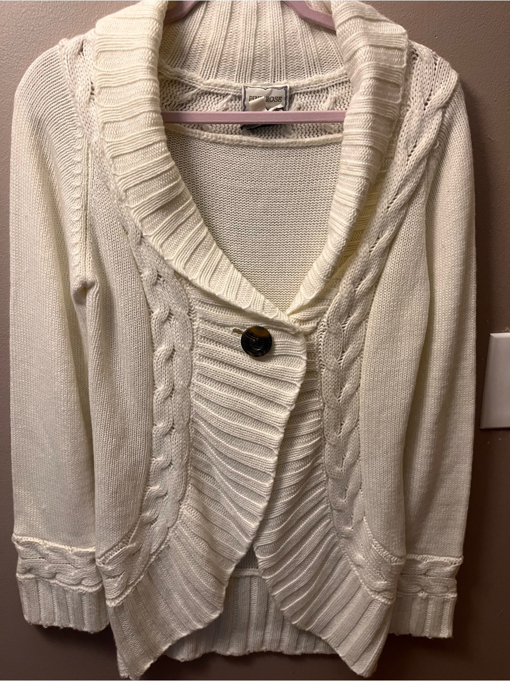 Cream Cable-Knit Shawl Collar Sweater- women’s